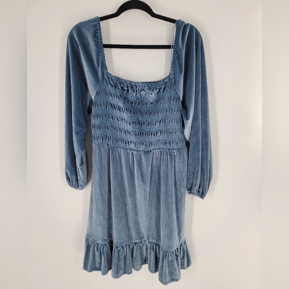 LC Lauren Conrad Blue Smocked Velvet Dress Size XL - Picture 2 of 6